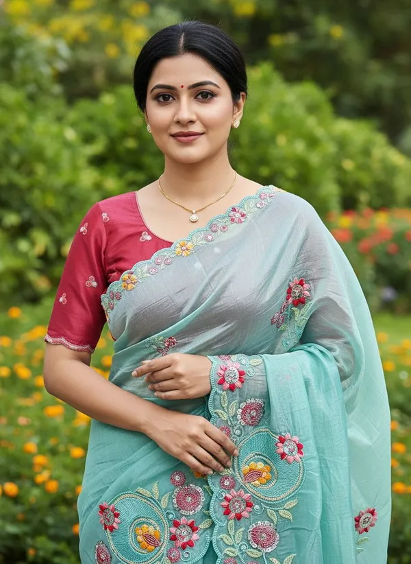Light_Blue_Organza_Floral_Embroidered_Saree_For_Women_|_With_Blouse_Piece