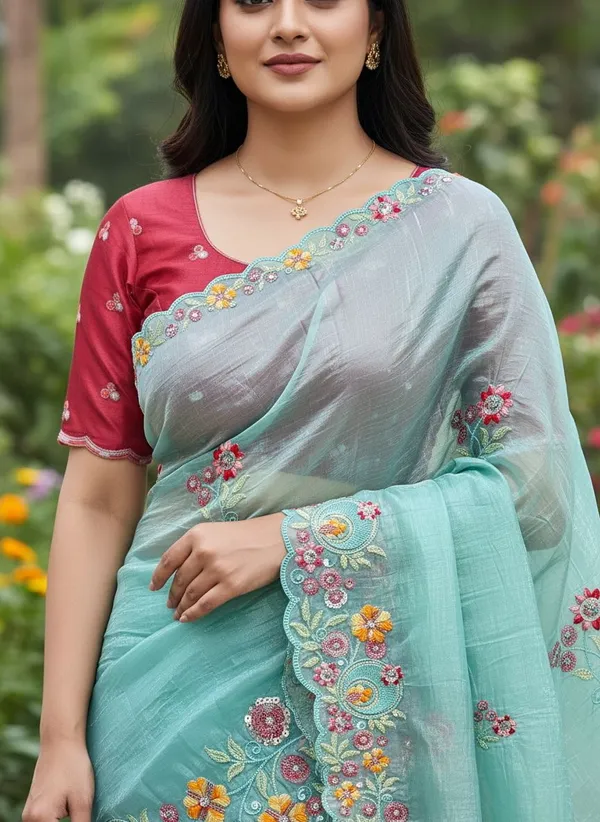 Light_Blue_Organza_Floral_Embroidered_Saree_For_Women_|_With_Blouse_Piece