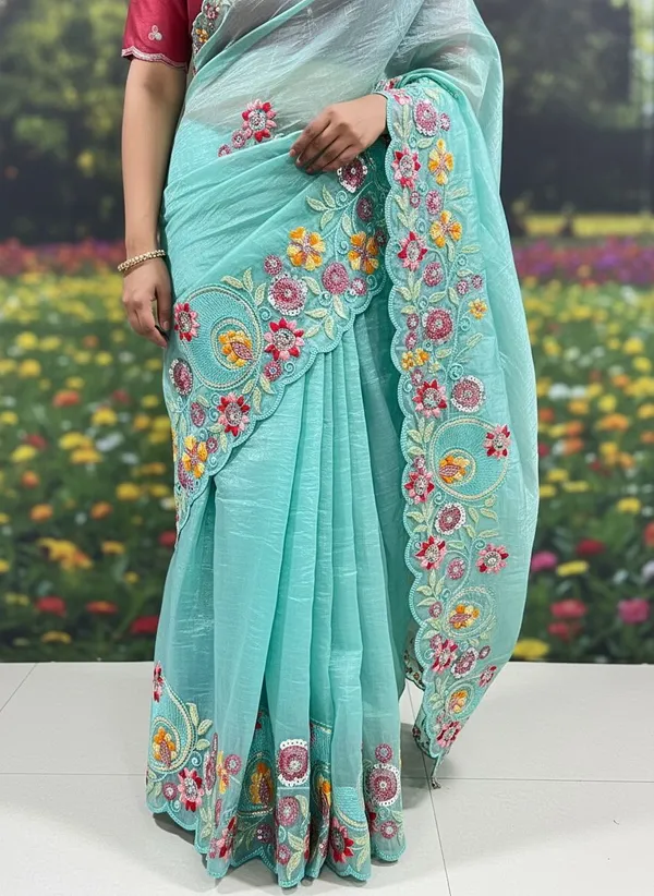 Light_Blue_Organza_Floral_Embroidered_Saree_For_Women_|_With_Blouse_Piece