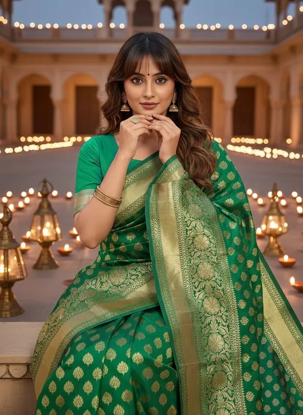 Dark_Green_Georgette_Banarasi_Woven_Saree_For_Women_|_With_Blouse_Piece