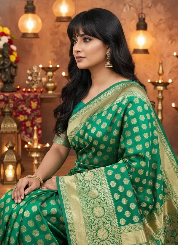 Dark_Green_Georgette_Banarasi_Woven_Saree_For_Women_|_With_Blouse_Piece