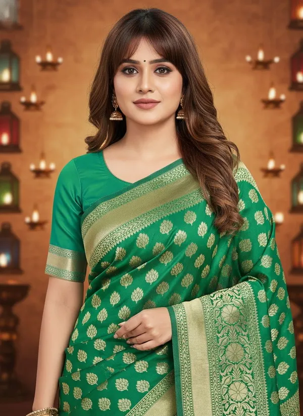 Dark_Green_Georgette_Banarasi_Woven_Saree_For_Women_|_With_Blouse_Piece