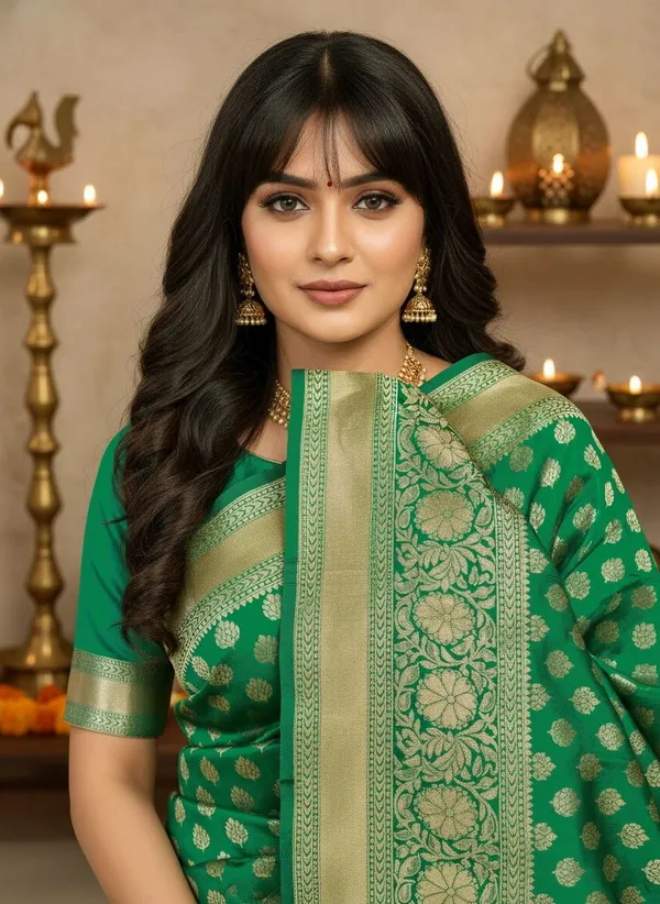Dark_Green_Georgette_Banarasi_Woven_Saree_For_Women_|_With_Blouse_Piece