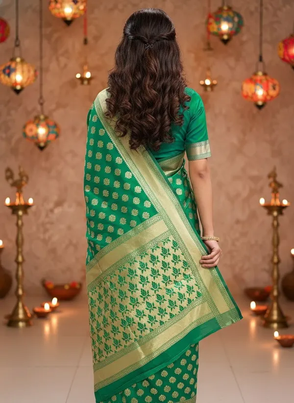 Dark_Green_Georgette_Banarasi_Woven_Saree_For_Women_|_With_Blouse_Piece