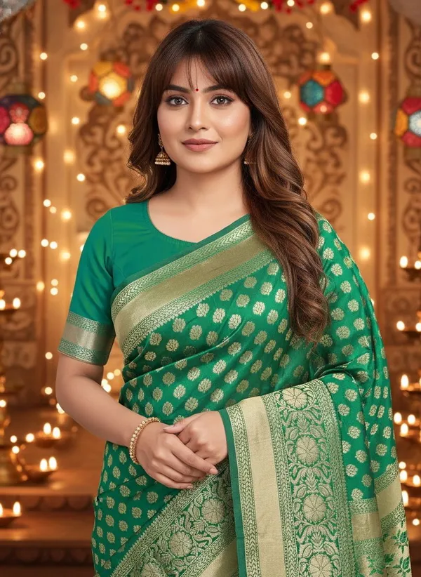 Dark_Green_Georgette_Banarasi_Woven_Saree_For_Women_|_With_Blouse_Piece