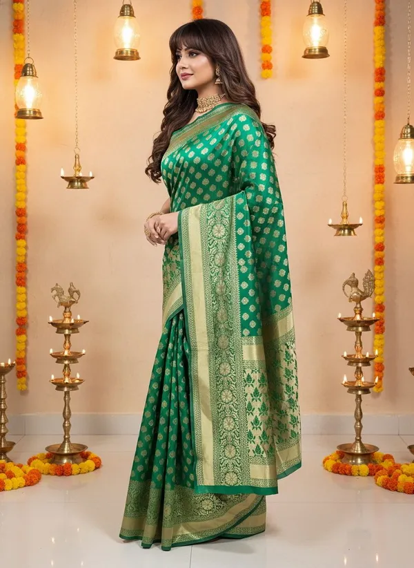 Dark_Green_Georgette_Banarasi_Woven_Saree_For_Women_|_With_Blouse_Piece