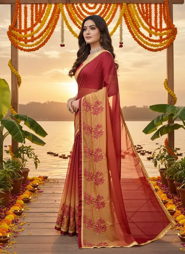 Maroon_Georgette_Ombre_Floral_Embroidered_Saree_For_Women_|_With_Blouse_Piece