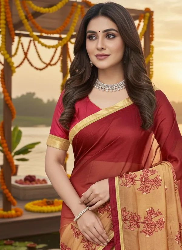 Maroon_Georgette_Ombre_Floral_Embroidered_Saree_For_Women_|_With_Blouse_Piece