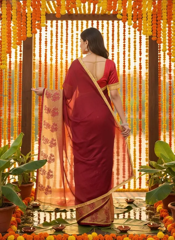 Maroon_Georgette_Ombre_Floral_Embroidered_Saree_For_Women_|_With_Blouse_Piece