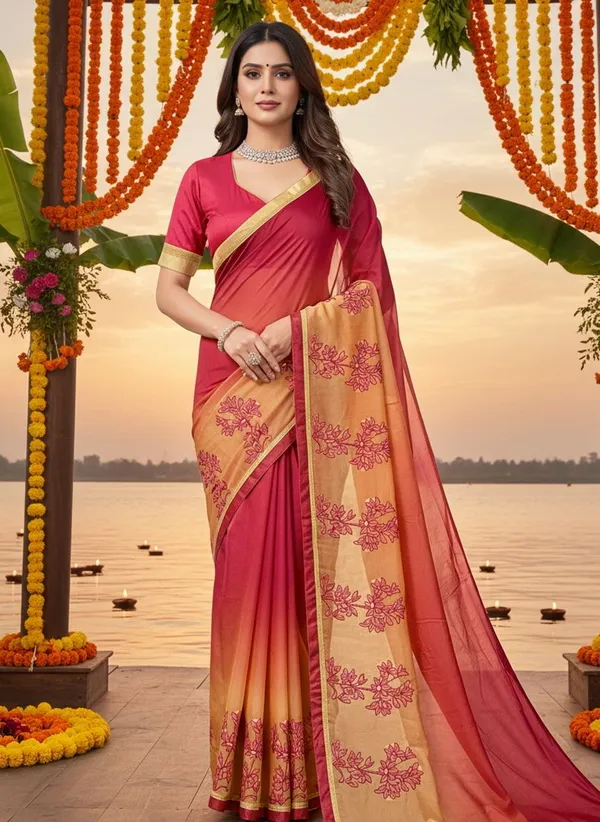 Maroon_Georgette_Ombre_Floral_Embroidered_Saree_For_Women_|_With_Blouse_Piece