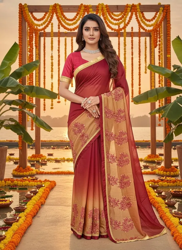 Maroon_Georgette_Ombre_Floral_Embroidered_Saree_For_Women_|_With_Blouse_Piece