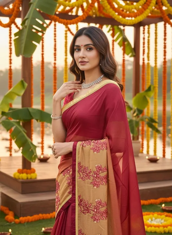Maroon_Georgette_Ombre_Floral_Embroidered_Saree_For_Women_|_With_Blouse_Piece