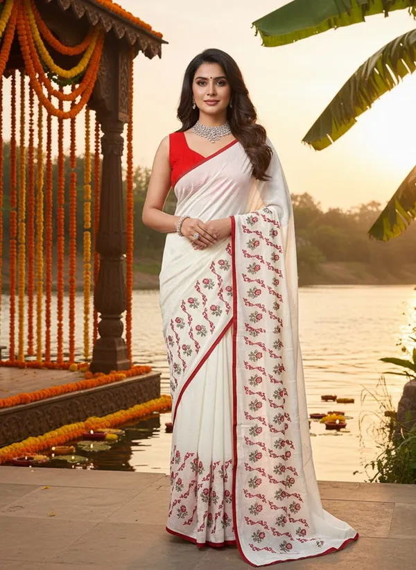 White_Georgette_Embroidered_Floral_Saree_For_Women_|_With_Blouse_Piece