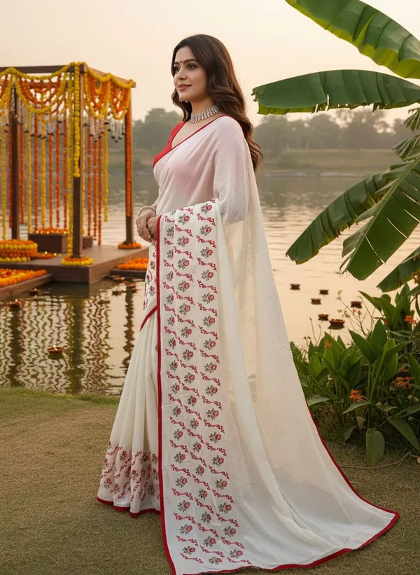 White_Georgette_Embroidered_Floral_Saree_For_Women_|_With_Blouse_Piece