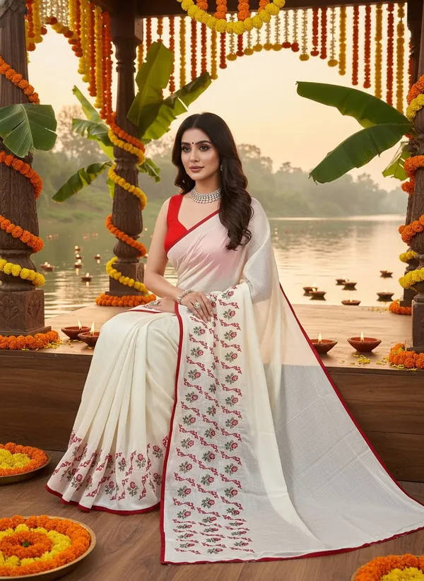 White_Georgette_Embroidered_Floral_Saree_For_Women_|_With_Blouse_Piece