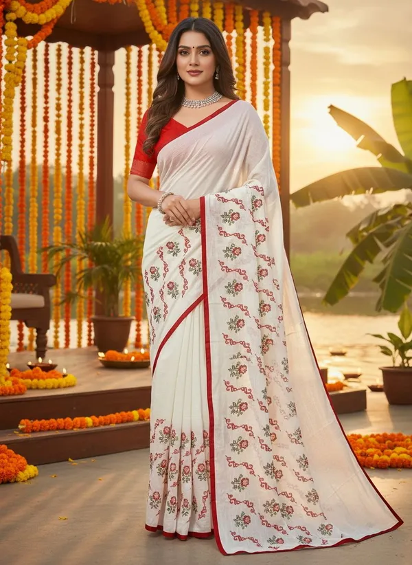 White_Georgette_Embroidered_Floral_Saree_For_Women_|_With_Blouse_Piece