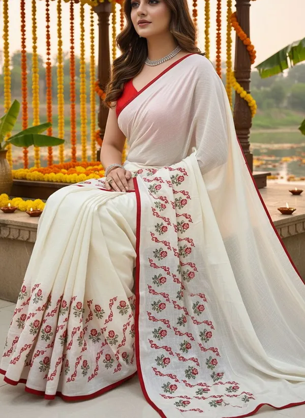 White_Georgette_Embroidered_Floral_Saree_For_Women_|_With_Blouse_Piece