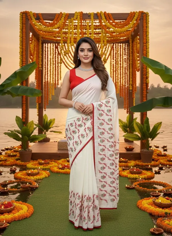 White_Georgette_Embroidered_Floral_Saree_For_Women_|_With_Blouse_Piece