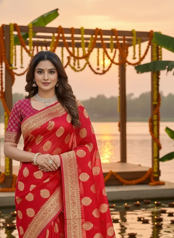 Red_Kota_Doria_Jacquard_Woven_Saree_For_Women_|_With_Blouse_Piece