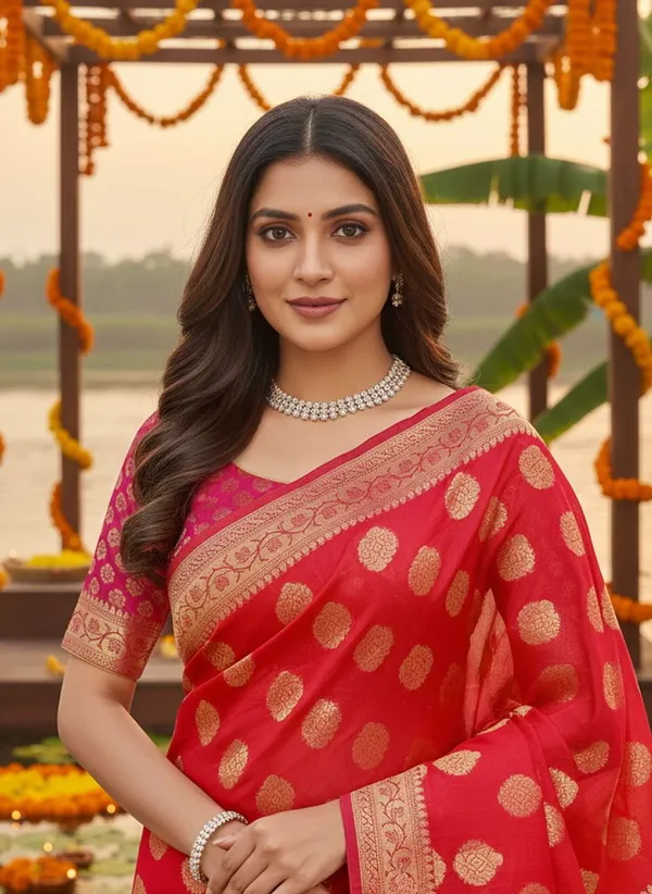 Red_Kota_Doria_Jacquard_Woven_Saree_For_Women_|_With_Blouse_Piece