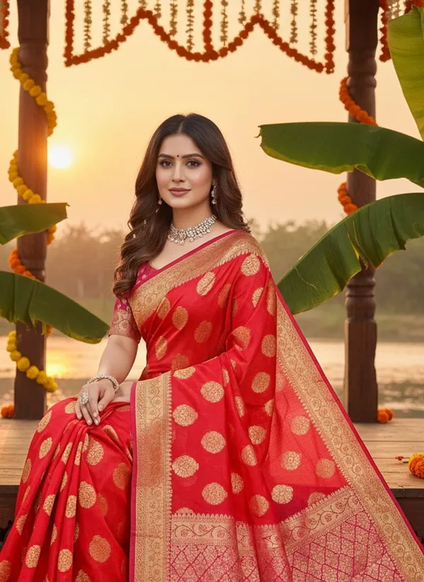 Red_Kota_Doria_Jacquard_Woven_Saree_For_Women_|_With_Blouse_Piece