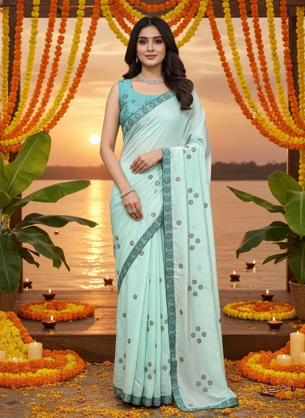Sea_Green_Georgette_Embroidered_Floral_Saree_For_Women_|_With_Blouse_Piece