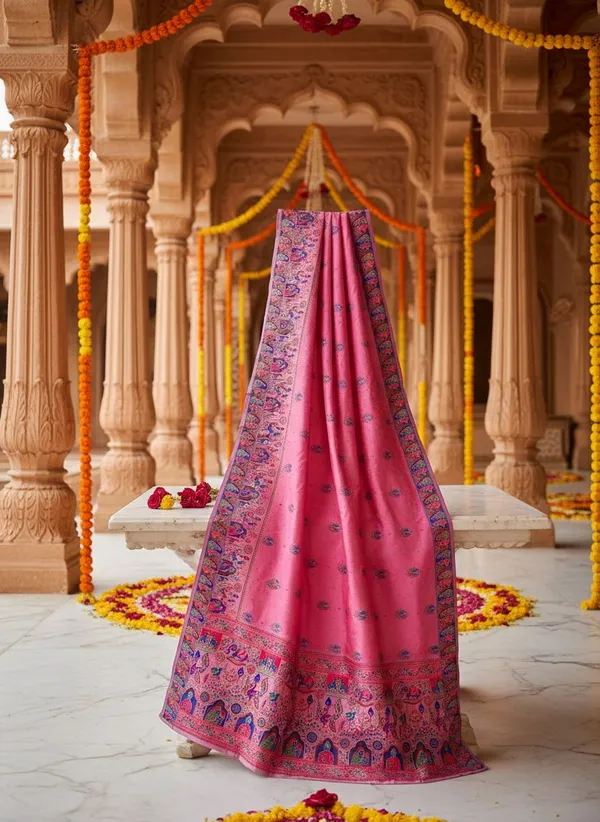 Pink_Georgette_Jacquard_Woven_Madhubani_Saree_For_Women_|_With_Blouse_Piece