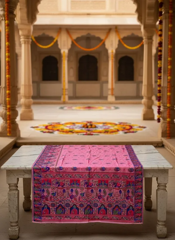 Pink_Georgette_Jacquard_Woven_Madhubani_Saree_For_Women_|_With_Blouse_Piece