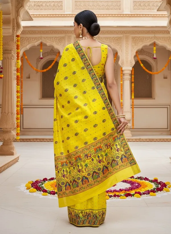 Yellow_Georgette_Jacquard_Woven_Madhubani_Saree_For_Women_|_With_Blouse_Piece