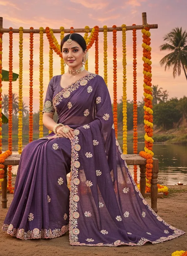 Sariya_Purple_Georgette_Embroidered_Sequin_Work_Saree_For_Women_|_With_Blouse_Piece