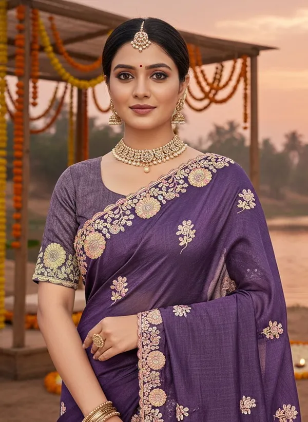 Sariya_Purple_Georgette_Embroidered_Sequin_Work_Saree_For_Women_|_With_Blouse_Piece