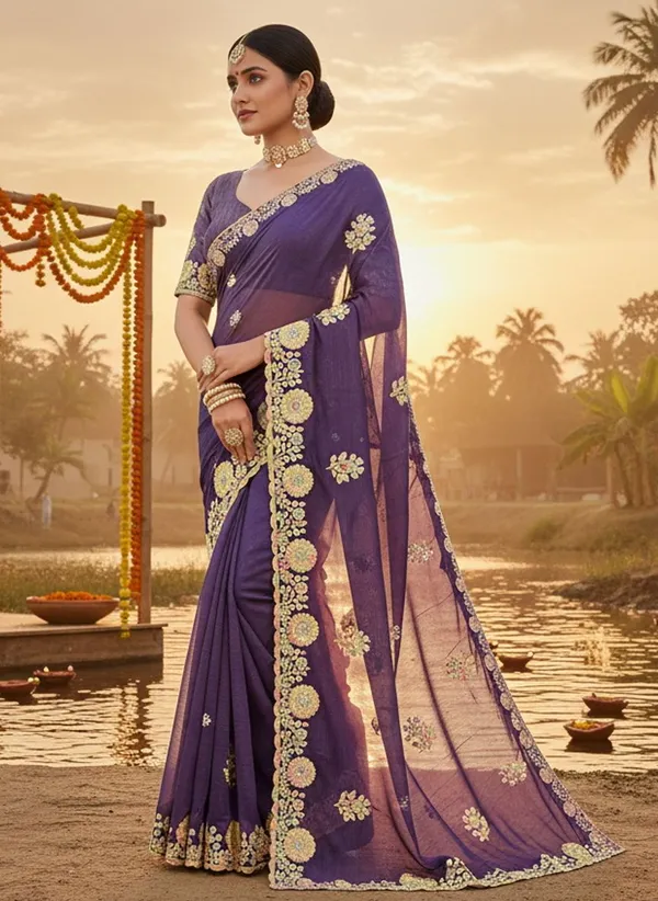 Sariya_Purple_Georgette_Embroidered_Sequin_Work_Saree_For_Women_|_With_Blouse_Piece