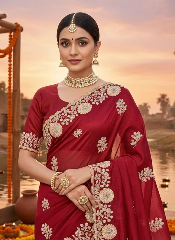 Maroon_Georgette_Floral_Embroidered_Sequin_Saree_For_Women_|_With_Blouse_Piece