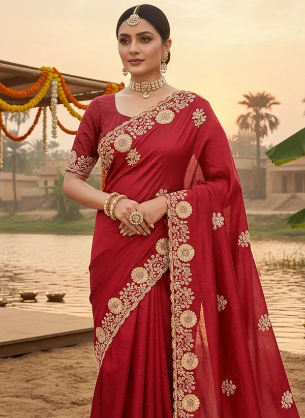 Maroon_Georgette_Floral_Embroidered_Sequin_Saree_For_Women_|_With_Blouse_Piece