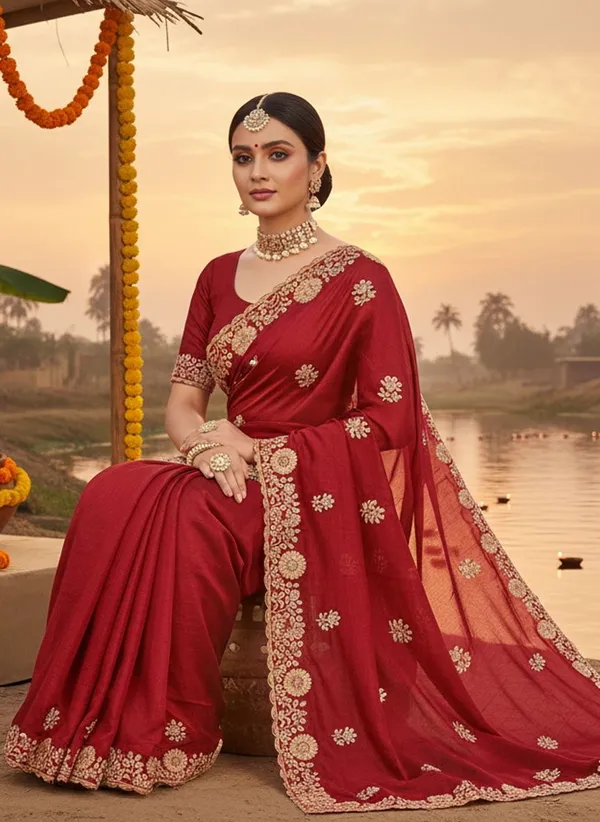 Maroon_Georgette_Floral_Embroidered_Sequin_Saree_For_Women_|_With_Blouse_Piece