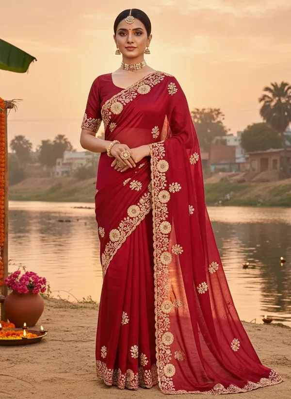 Maroon_Georgette_Floral_Embroidered_Sequin_Saree_For_Women_|_With_Blouse_Piece