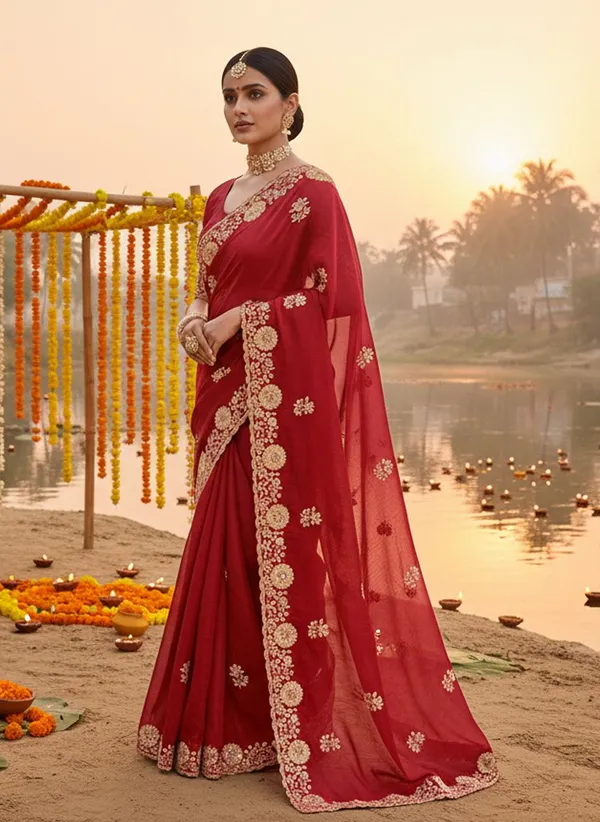 Maroon_Georgette_Floral_Embroidered_Sequin_Saree_For_Women_|_With_Blouse_Piece