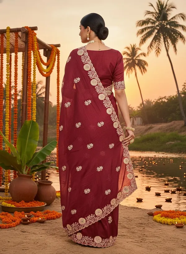 Maroon_Georgette_Floral_Embroidered_Sequin_Saree_For_Women_|_With_Blouse_Piece