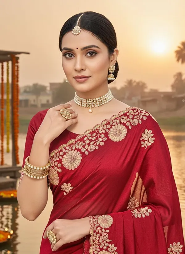 Maroon_Georgette_Floral_Embroidered_Sequin_Saree_For_Women_|_With_Blouse_Piece