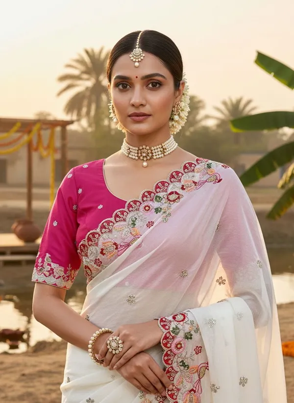 White_Georgette_Sequin_Embroidered_Bollywood_Saree_For_Women_|_With_Blouse_Piece