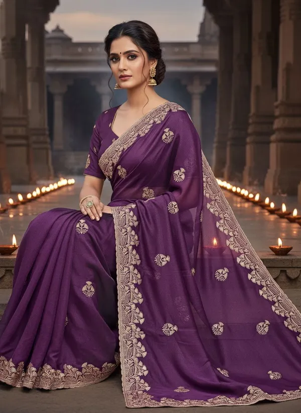 Purple_Georgette_Silk_Blend_Embroidered_Saree_For_Women_|_With_Blouse_Piece
