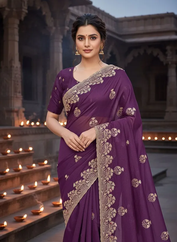 Purple_Georgette_Silk_Blend_Embroidered_Saree_For_Women_|_With_Blouse_Piece