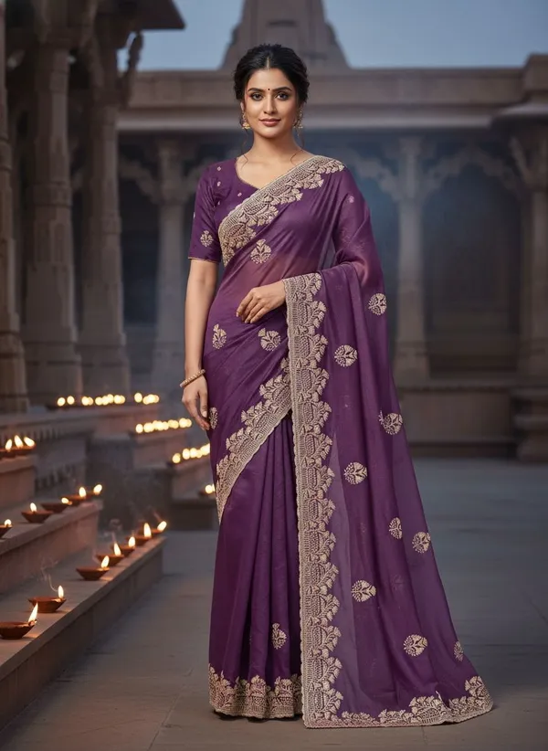 Purple_Georgette_Silk_Blend_Embroidered_Saree_For_Women_|_With_Blouse_Piece
