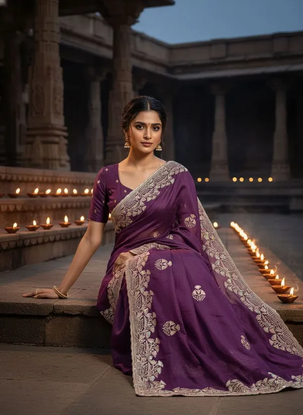 Purple_Georgette_Silk_Blend_Embroidered_Saree_For_Women_|_With_Blouse_Piece