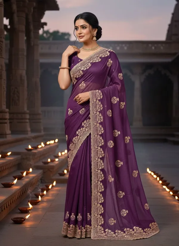 Purple_Georgette_Silk_Blend_Embroidered_Saree_For_Women_|_With_Blouse_Piece