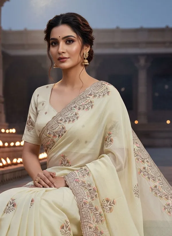 Cream_Georgette_Silk_Blend_Resham_Zari_Embroidered_Saree_For_Women_|_With_Blouse_Piece