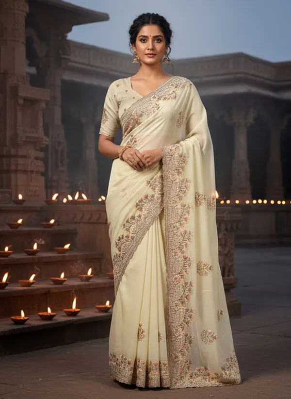 Cream_Georgette_Silk_Blend_Resham_Zari_Embroidered_Saree_For_Women_|_With_Blouse_Piece