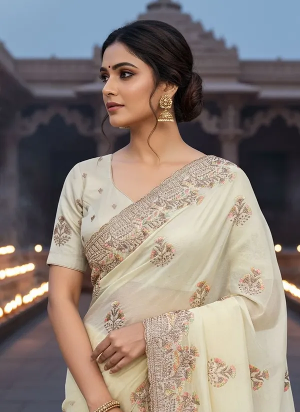 Cream_Georgette_Silk_Blend_Resham_Zari_Embroidered_Saree_For_Women_|_With_Blouse_Piece