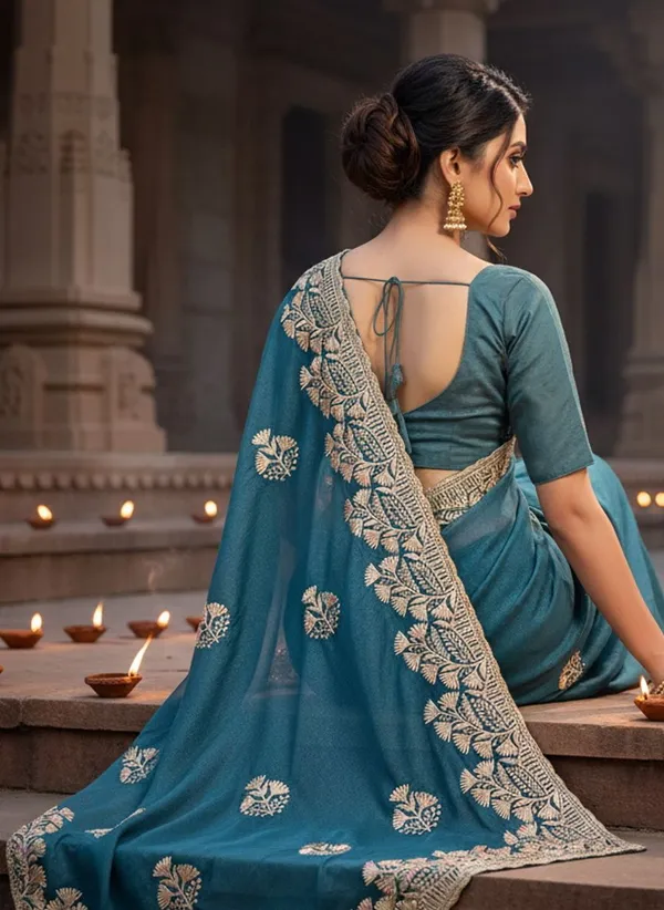Dark_Green_Georgette_Embroidered_Embellished_Saree_For_Women_|_With_Blouse_Piece