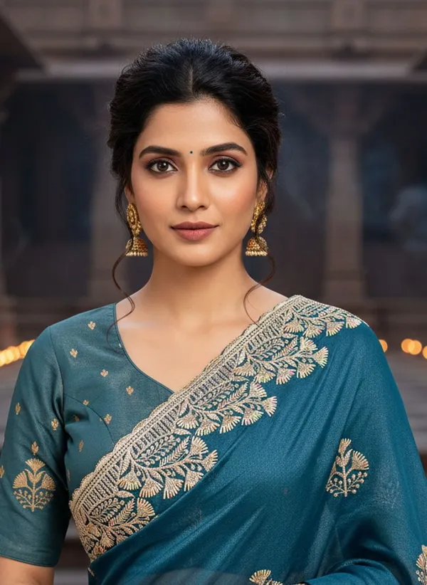 Dark_Green_Georgette_Embroidered_Embellished_Saree_For_Women_|_With_Blouse_Piece